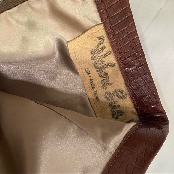 Rare Vintage Wahou Sue Genuine Alligator Leather Skirt Brown Pencil Skirt Silk - Picture 3 of 3